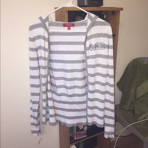 White Hoodie with Grey Stripes from GUESS